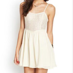 Y2K Forever 21 Womens Cream Babydoll Mini Dress Sz S Cottagecore Floral Fairy